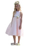 Petite Adele Big Girls Blush Dull Satin Tulle Broche Flower Girl Dress 8-12 - SophiasStyle.com
